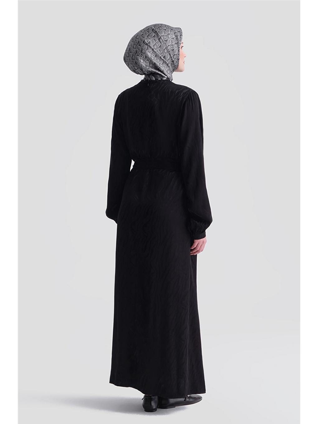 Jakarlı Elbise Siyah-5
