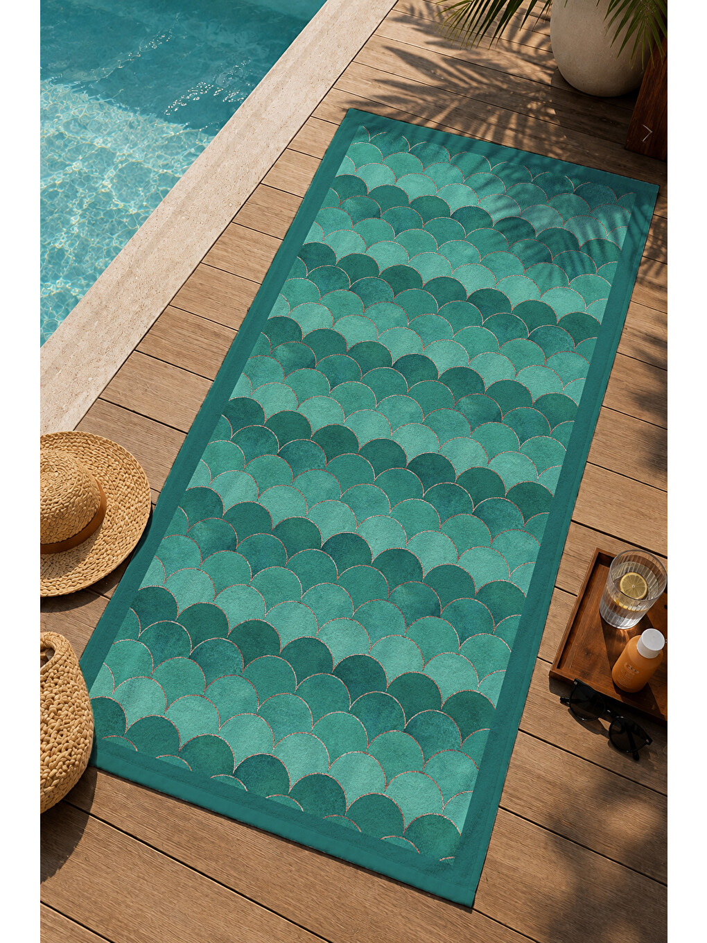 Yeşil Denizkızı Pulu Desenli 70x150 Cm Dijital Baskılı Plaj Ve Banyo Havlusu-2