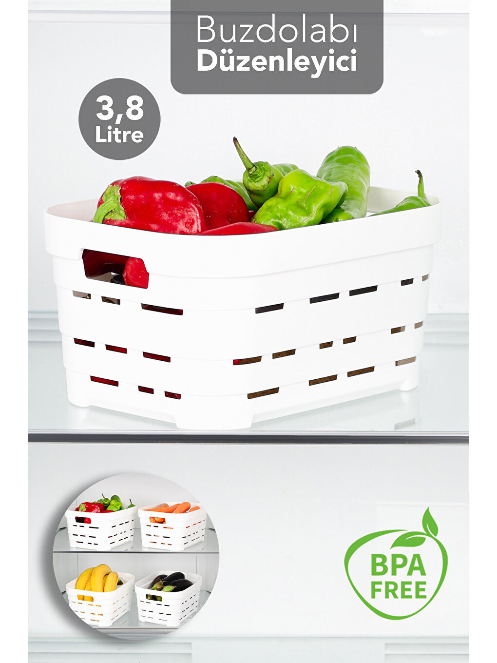 Beyaz 1 Adet Delikli Buzdolabı Düzenleyici 3,8 l