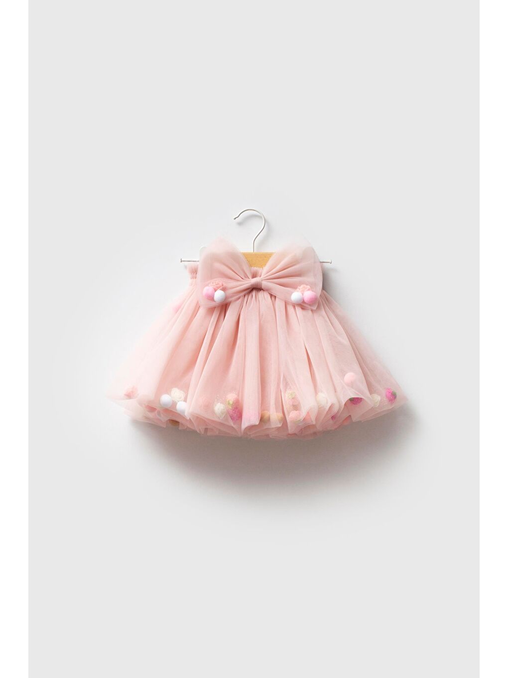 Pembe Somon Çiçekli Tüllü Fiyonklu Kız Çocuk Tütü Etek