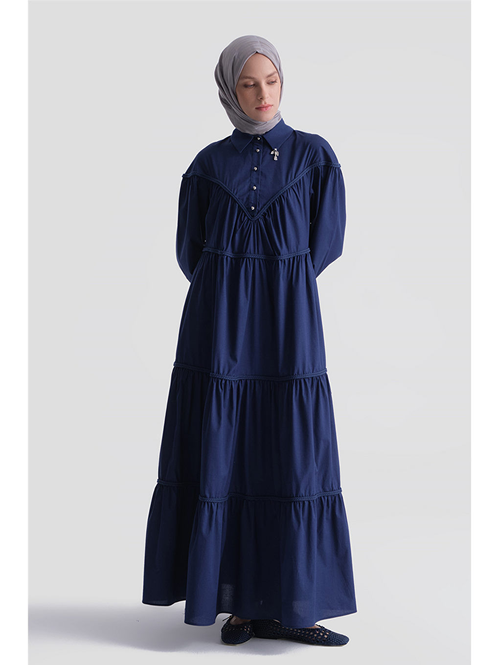 Oversize Katlı Elbise Lacivert-1