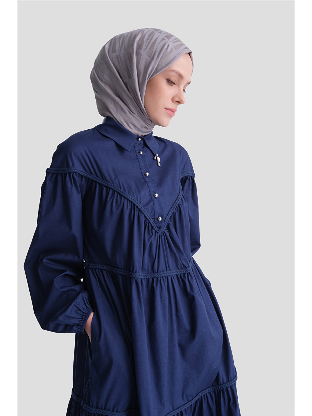 Oversize Katlı Elbise Lacivert-2