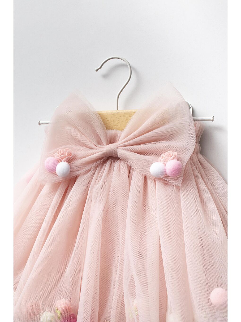 Pembe Somon Çiçekli Tüllü Fiyonklu Kız Çocuk Tütü Etek-1