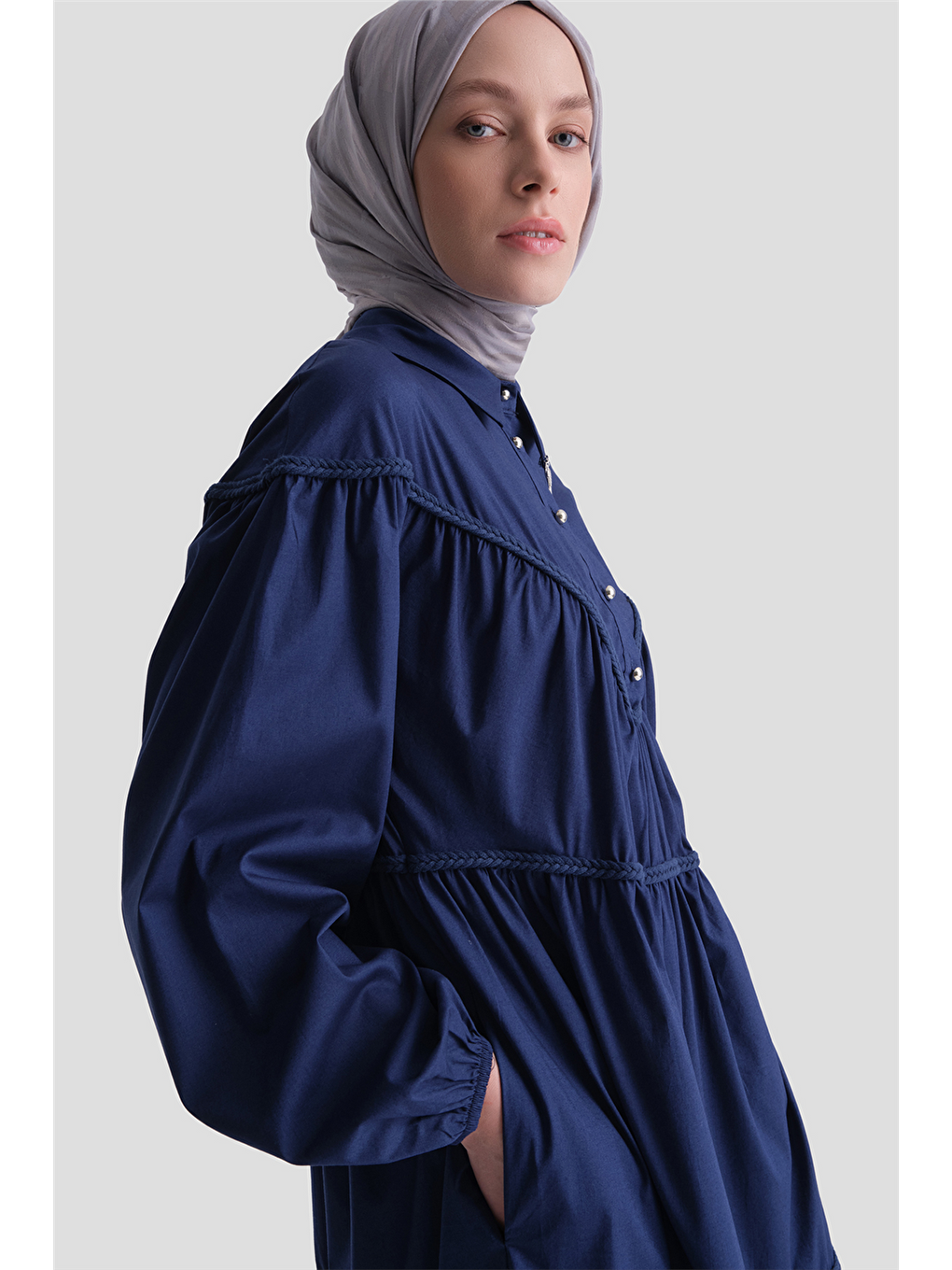 Oversize Katlı Elbise Lacivert-3