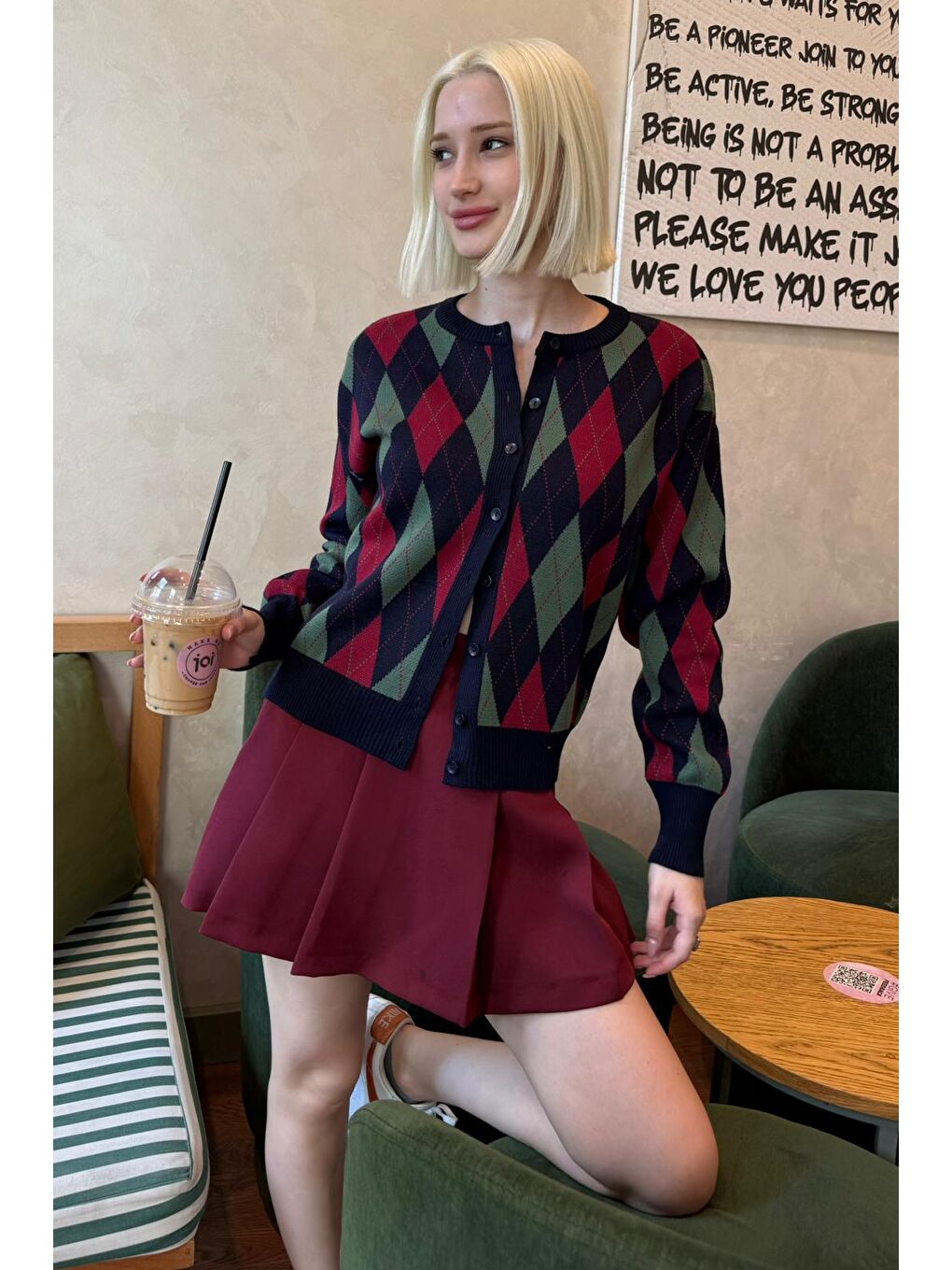 Lacivert Baklava Desenli Bisiklet Yaka Kadın Hırka Mg2496