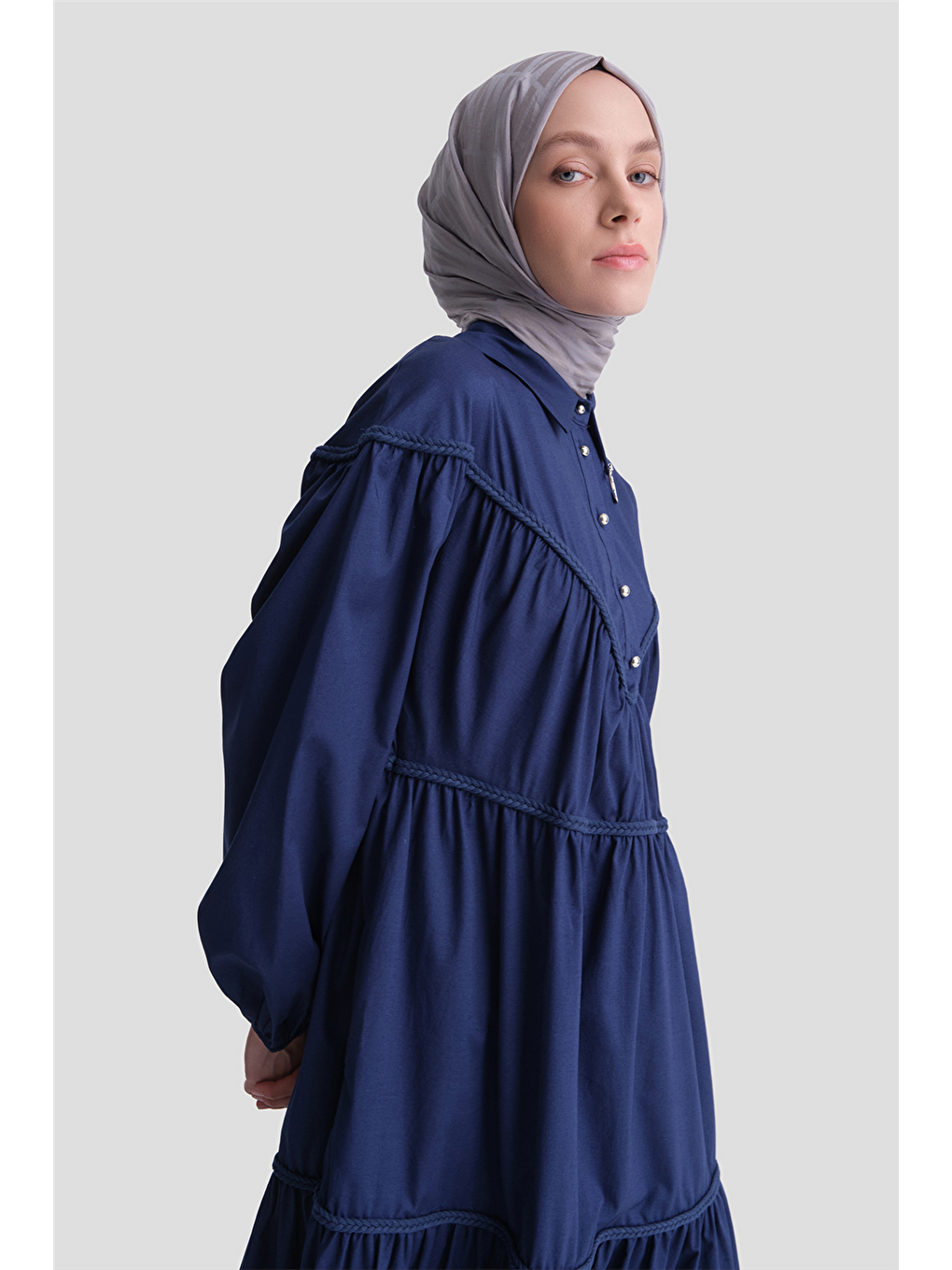Oversize Katlı Elbise Lacivert-4