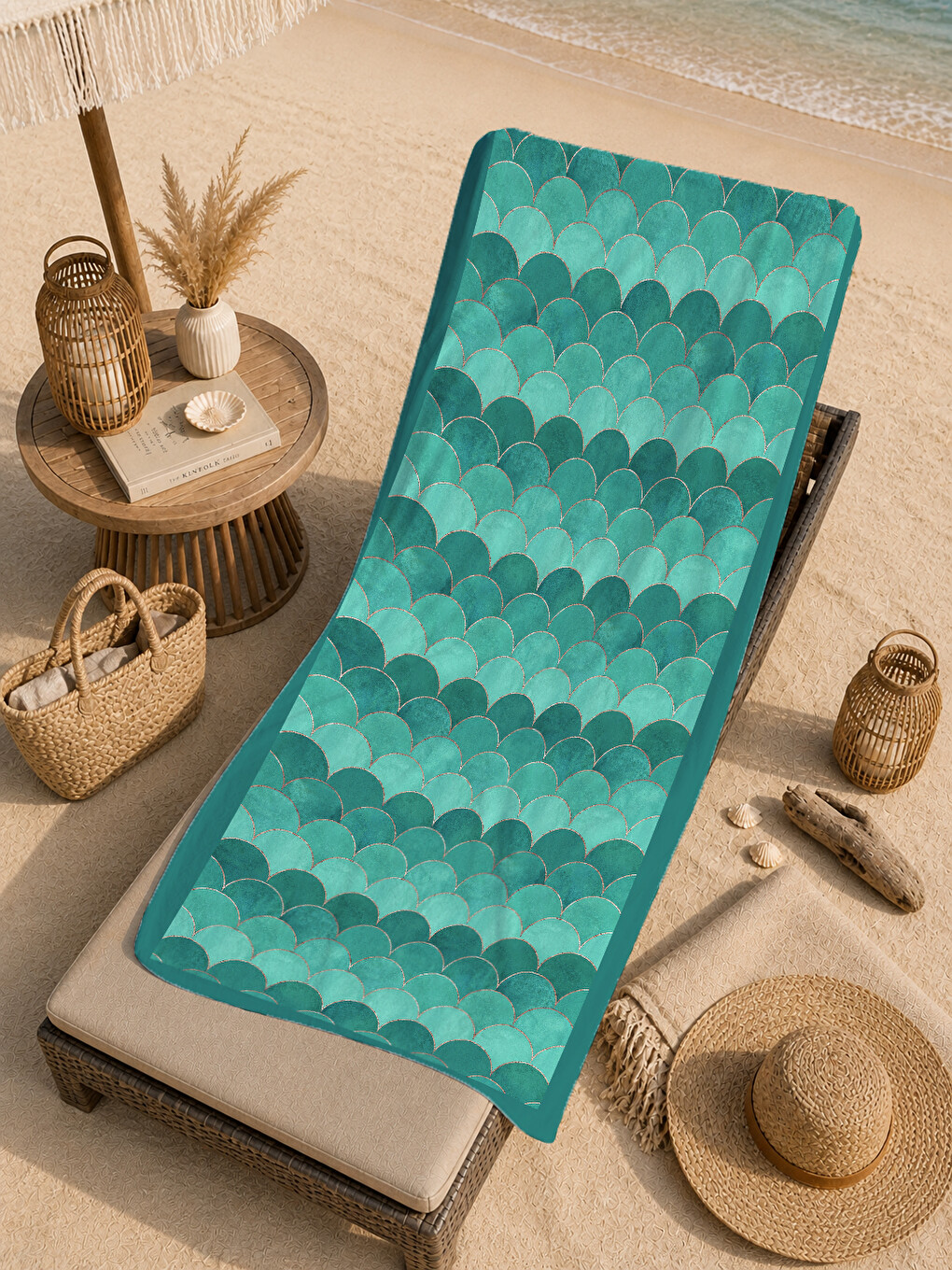 Yeşil Denizkızı Pulu Desenli 70x150 Cm Dijital Baskılı Plaj Ve Banyo Havlusu-4