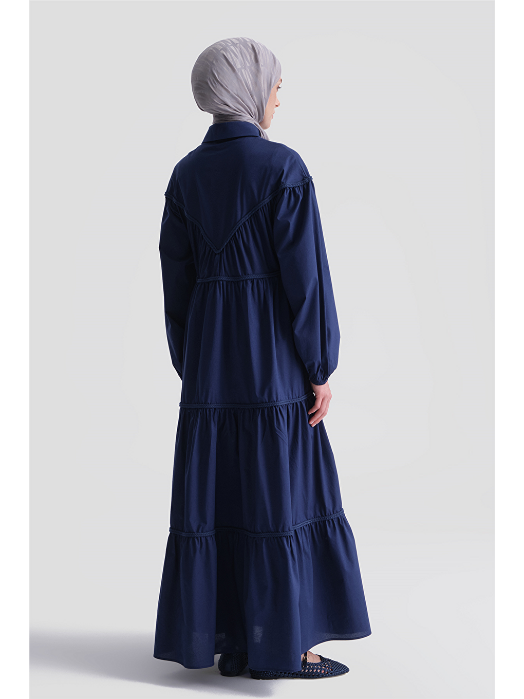 Oversize Katlı Elbise Lacivert-5
