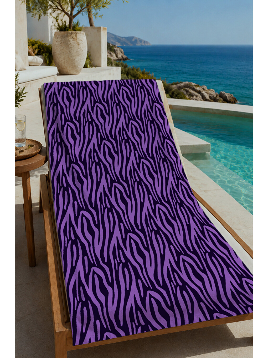 Mor Siyah Zebra Desenli 70x150 Cm Dijital Baskılı Plaj Ve Banyo Havlusu