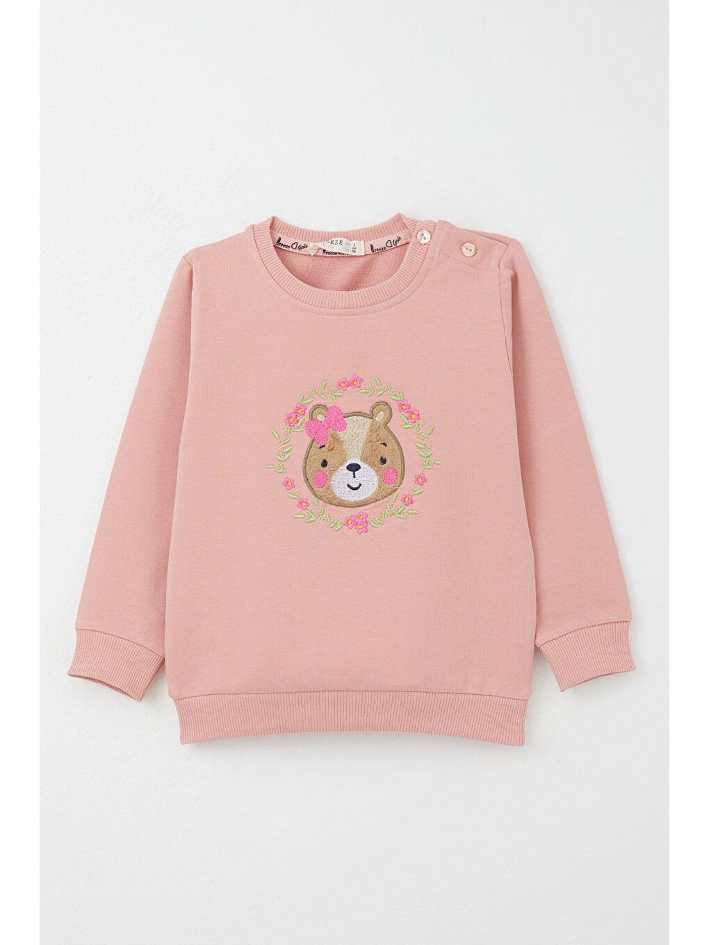 Pembe Kız Bebek Eşofman Takım Sevimli Ayıcık Nakışlı Çiçekli Gülkurusu (9 Ay-3 Yaş)-1