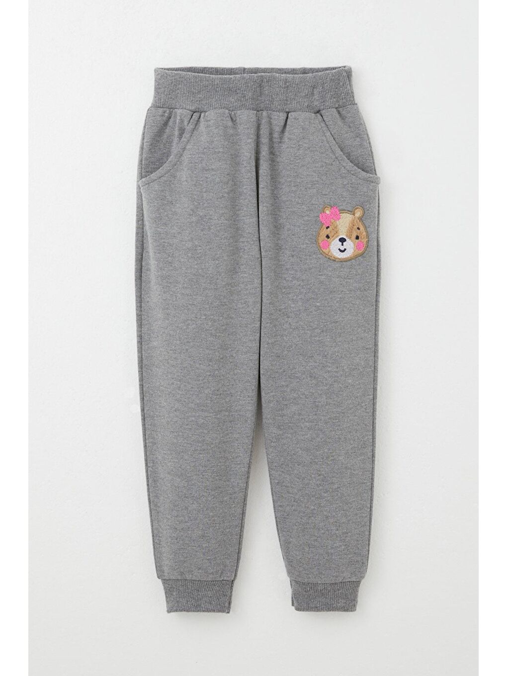 Pembe Kız Bebek Eşofman Takım Sevimli Ayıcık Nakışlı Çiçekli Gülkurusu (9 Ay-3 Yaş)-2