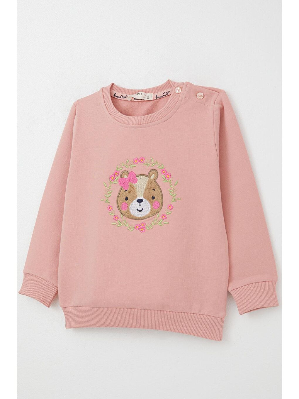 Pembe Kız Bebek Eşofman Takım Sevimli Ayıcık Nakışlı Çiçekli Gülkurusu (9 Ay-3 Yaş)-5