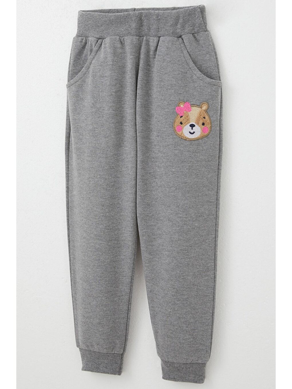 Pembe Kız Bebek Eşofman Takım Sevimli Ayıcık Nakışlı Çiçekli Gülkurusu (9 Ay-3 Yaş)-6