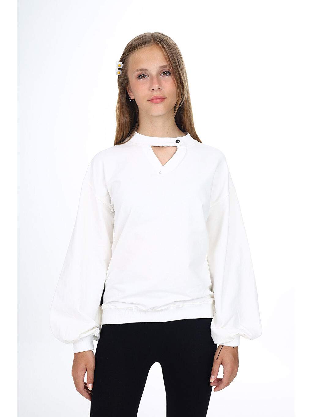 Ekru Kız Çocuk Okul Sweatshirt-1