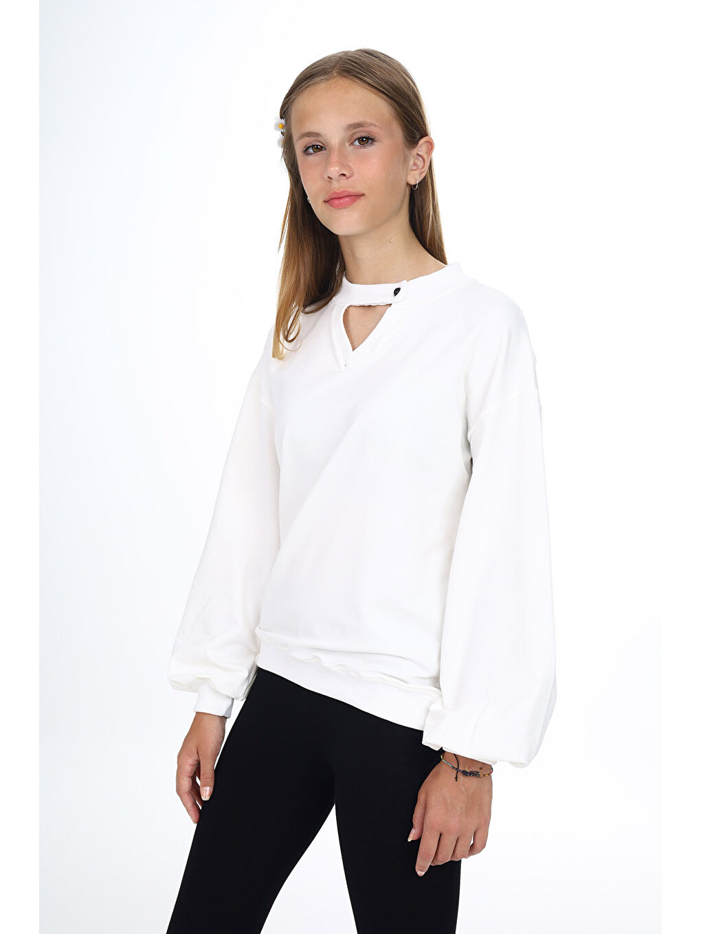 Ekru Kız Çocuk Okul Sweatshirt-3