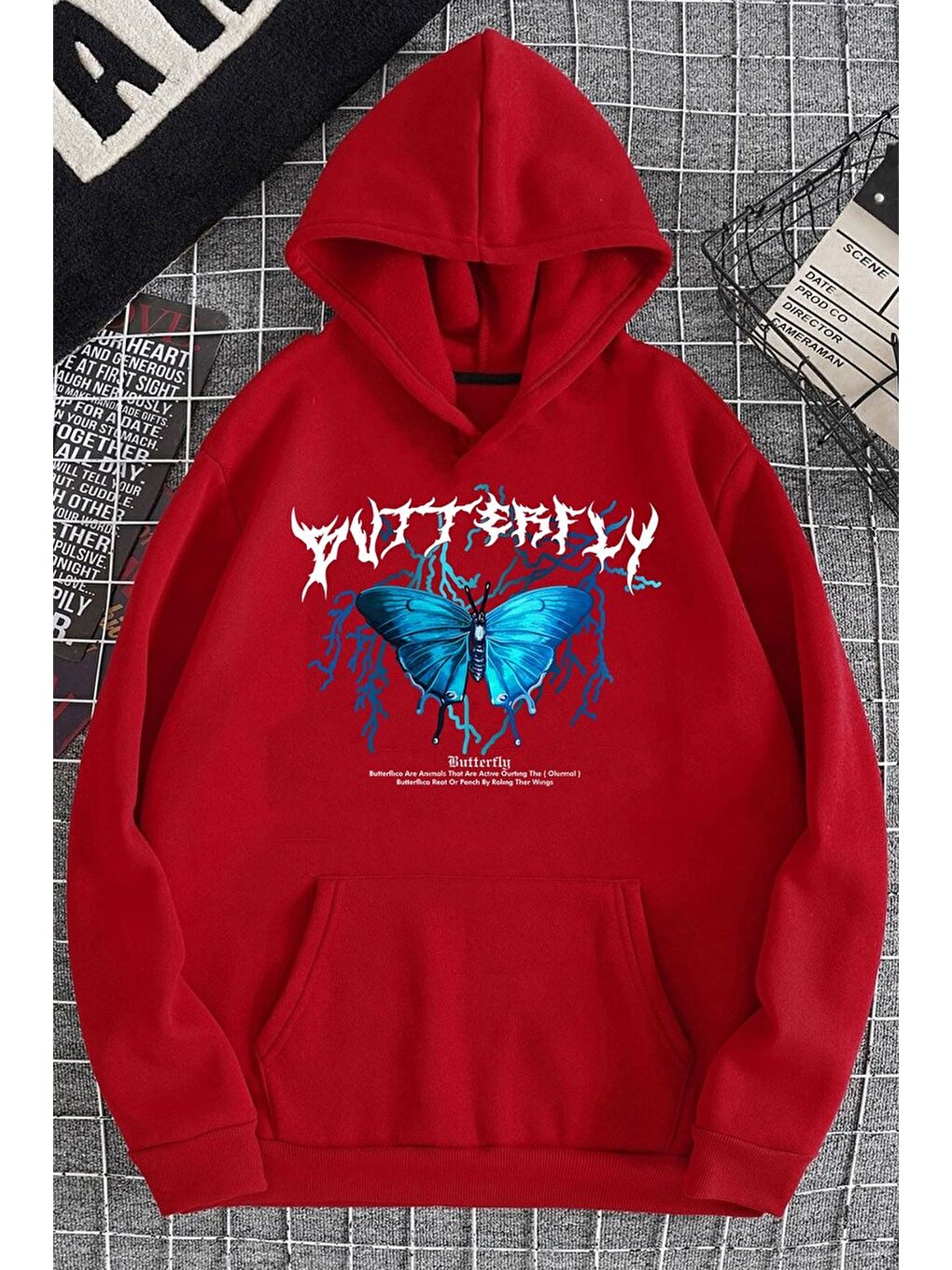 uyguntarz Kırmızı Unisex Blue Butterfly Baskılı Sweatshirt