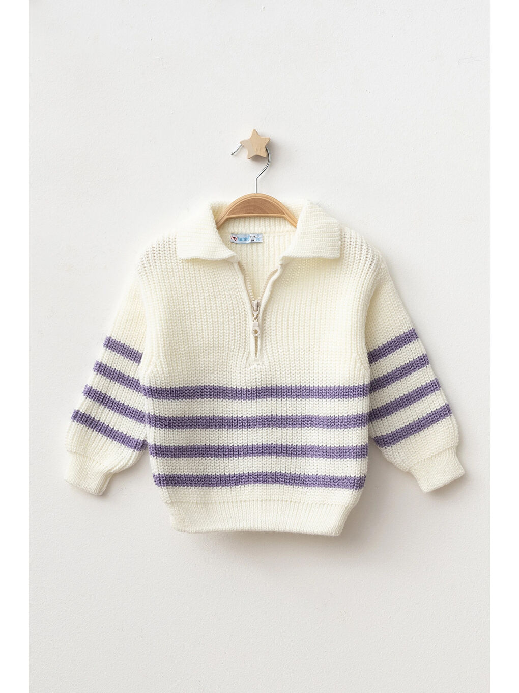 Lila Çizgili Triko Kazak 4099