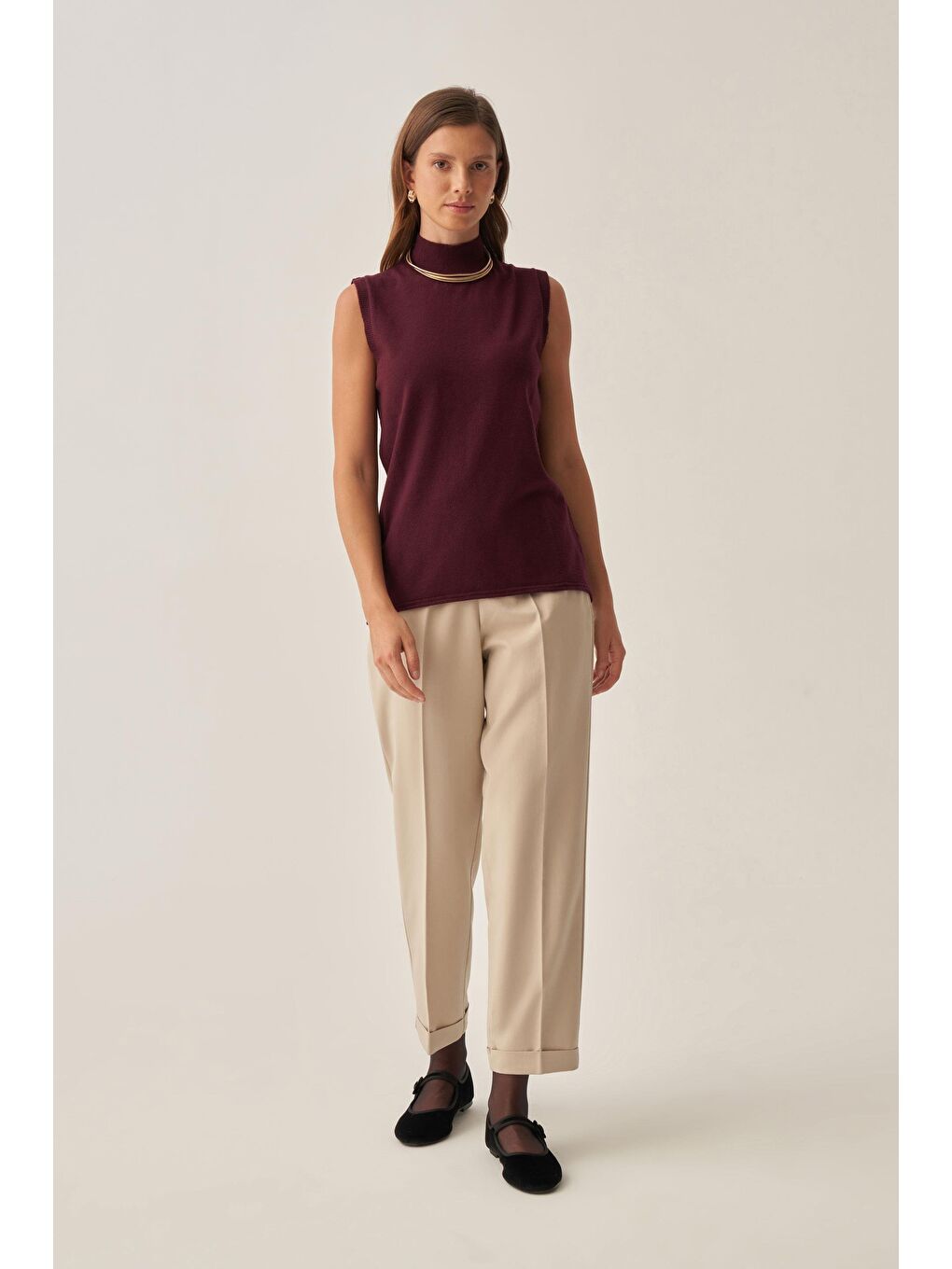 Bordo-Yarım Balıkçı Kolsuz Kazak-1