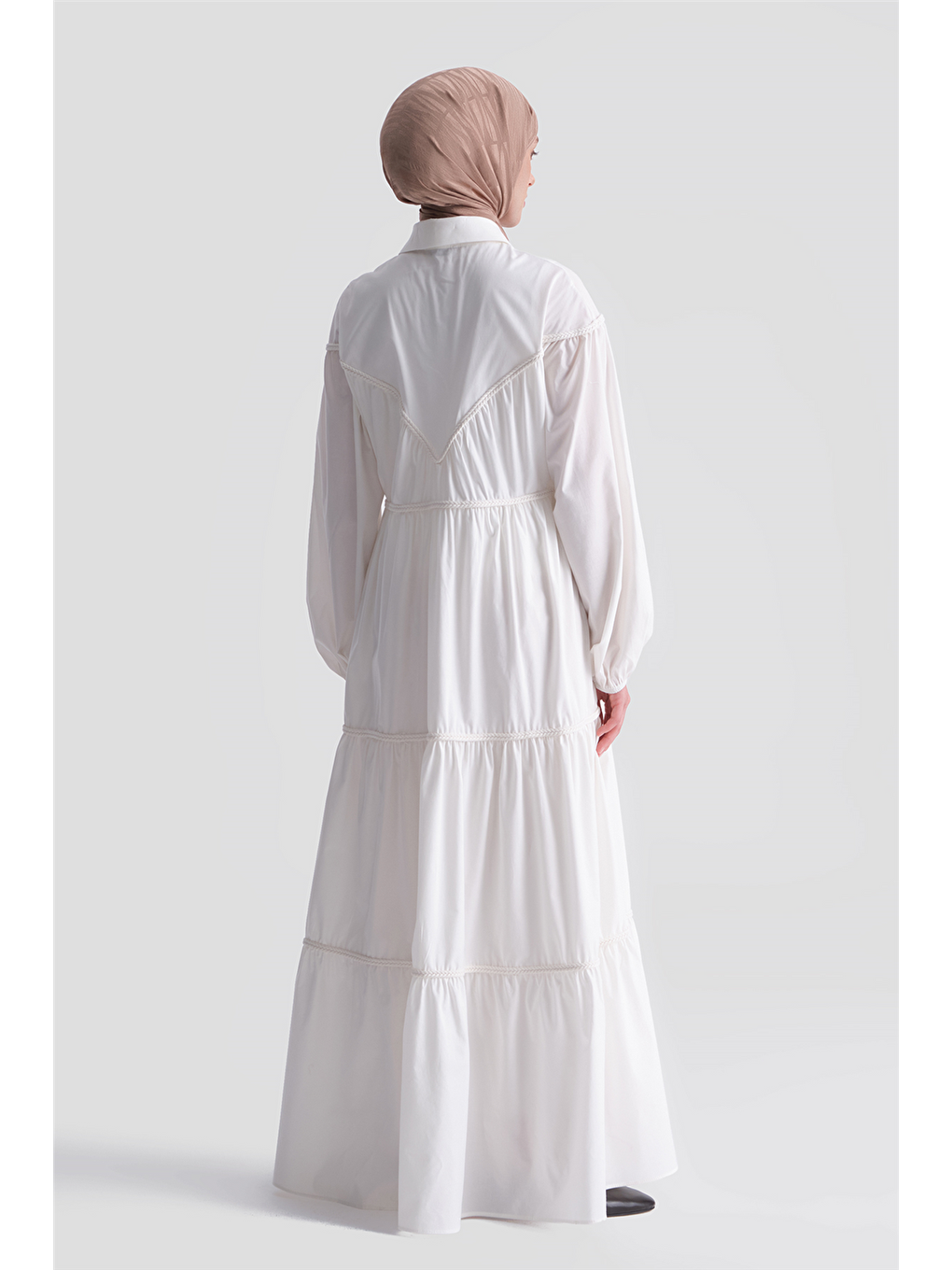 Oversize Katlı Poplin Elbise Ekru-6