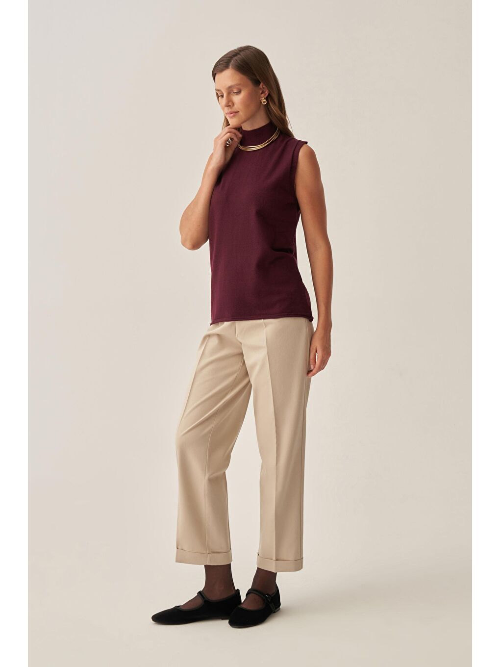 Bordo-Yarım Balıkçı Kolsuz Kazak-2