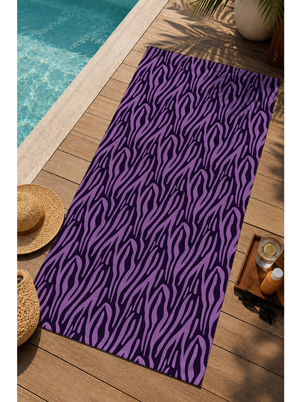 Mor Siyah Zebra Desenli 70x150 Cm Dijital Baskılı Plaj Ve Banyo Havlusu-2