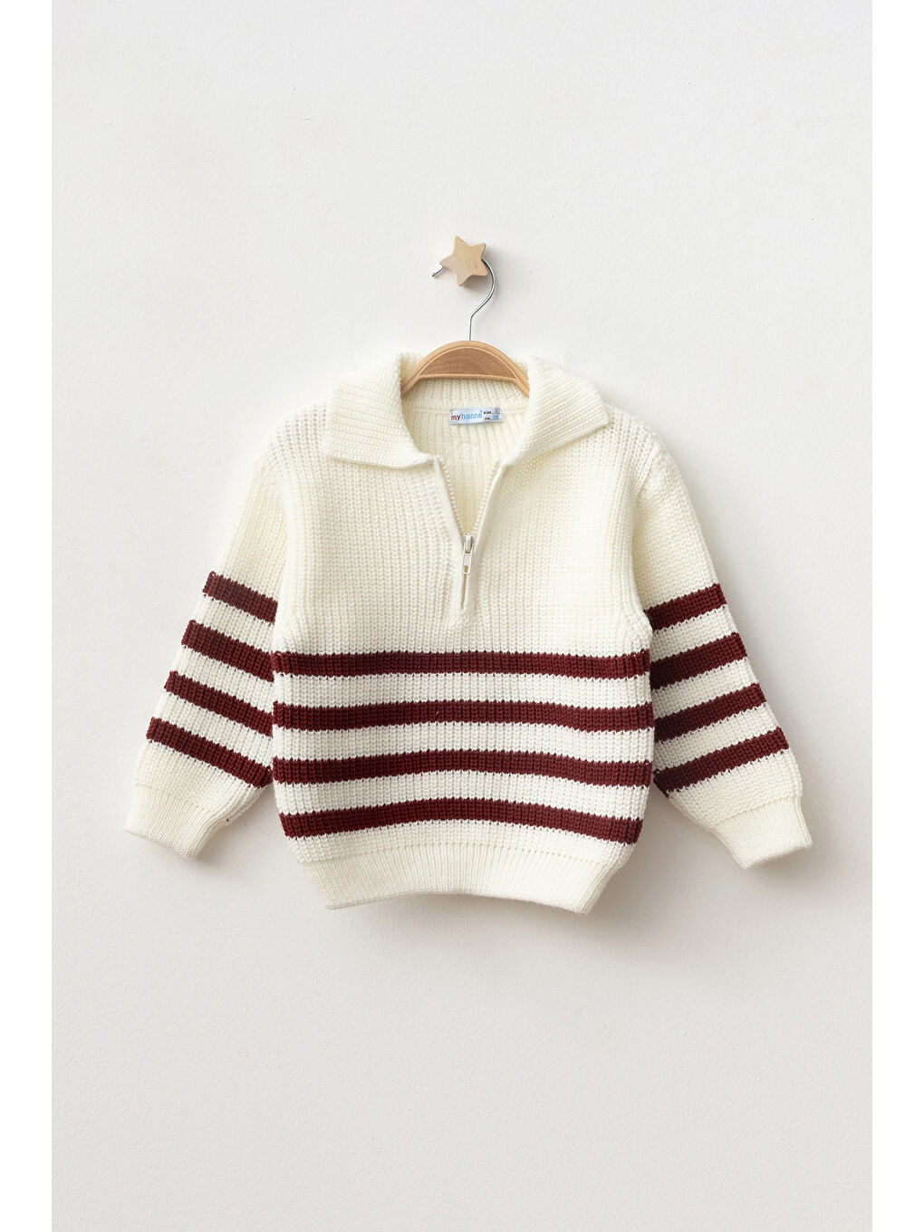 Bordo Çizgili Triko Kazak 4099