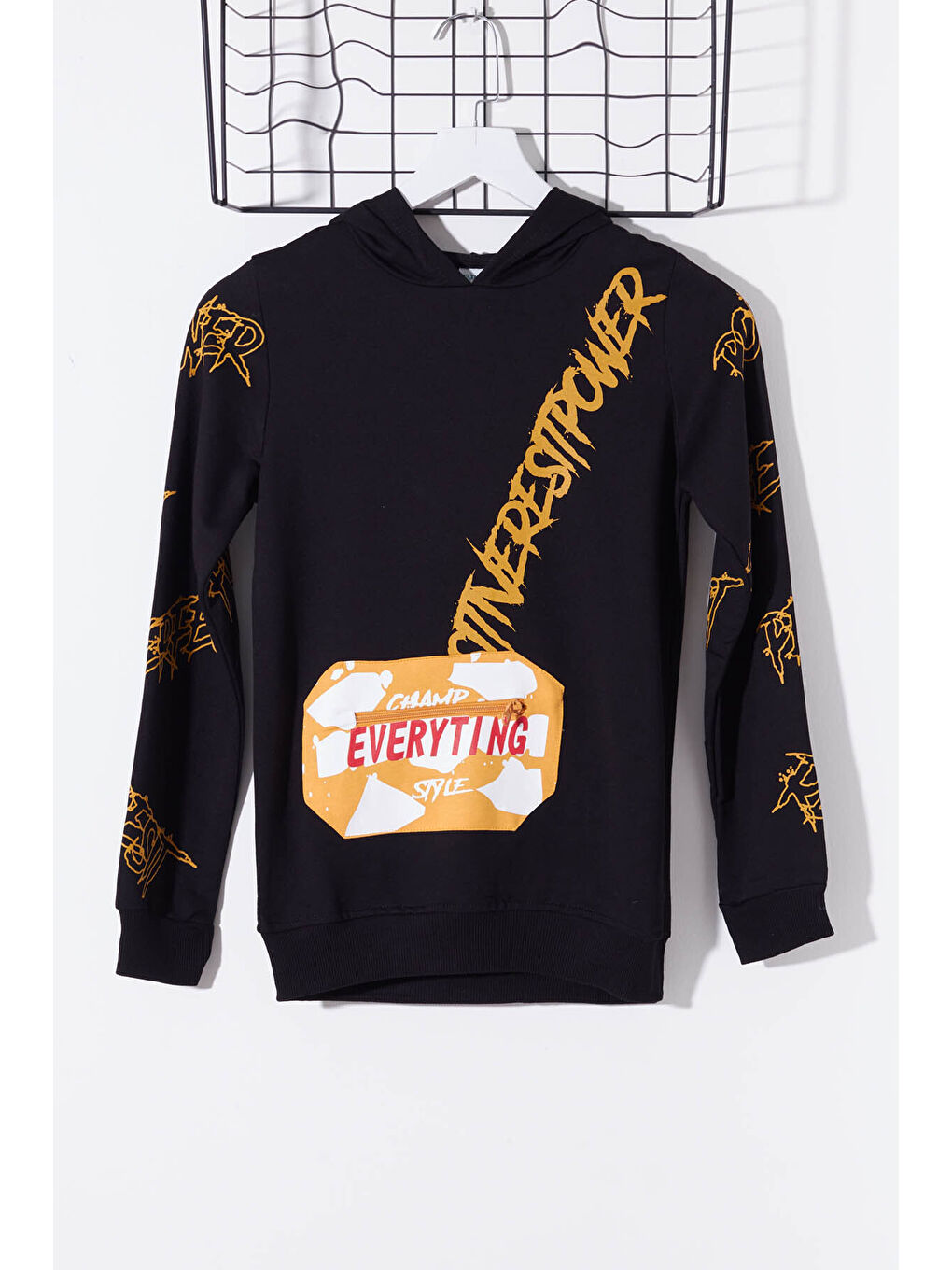 My Serenad Siyah Erkek Çocuk Everything Baskılı Kapüşonlu Sweatshirt 14017