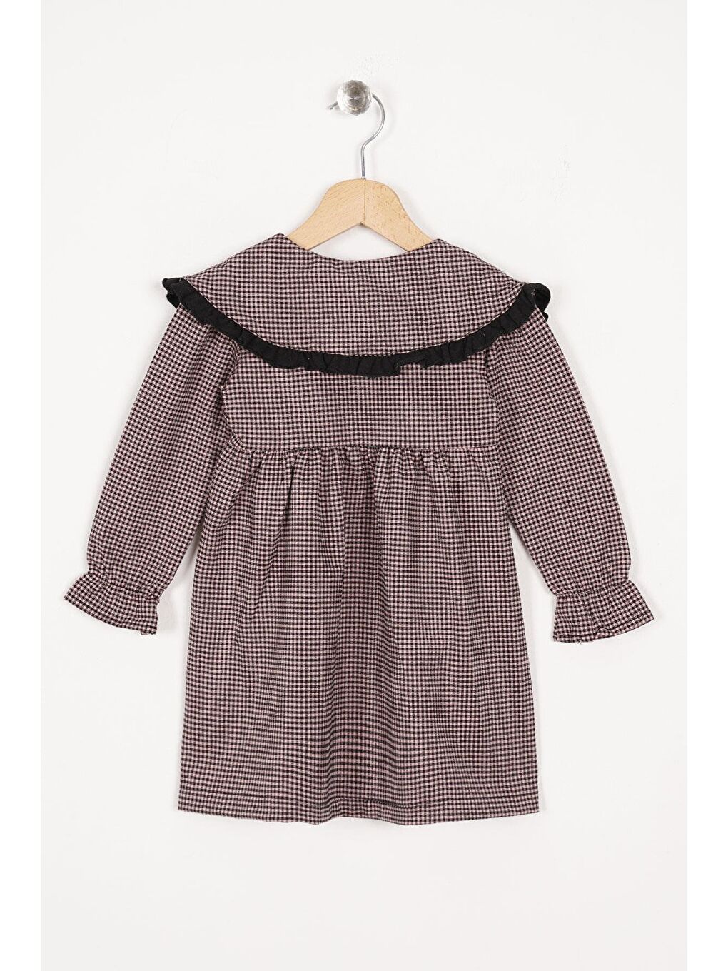 Pembe Bebe Yaka Uzun Kol Pötikareli Düğmeli Pudra Renk Kız Çocuk Elbise-2