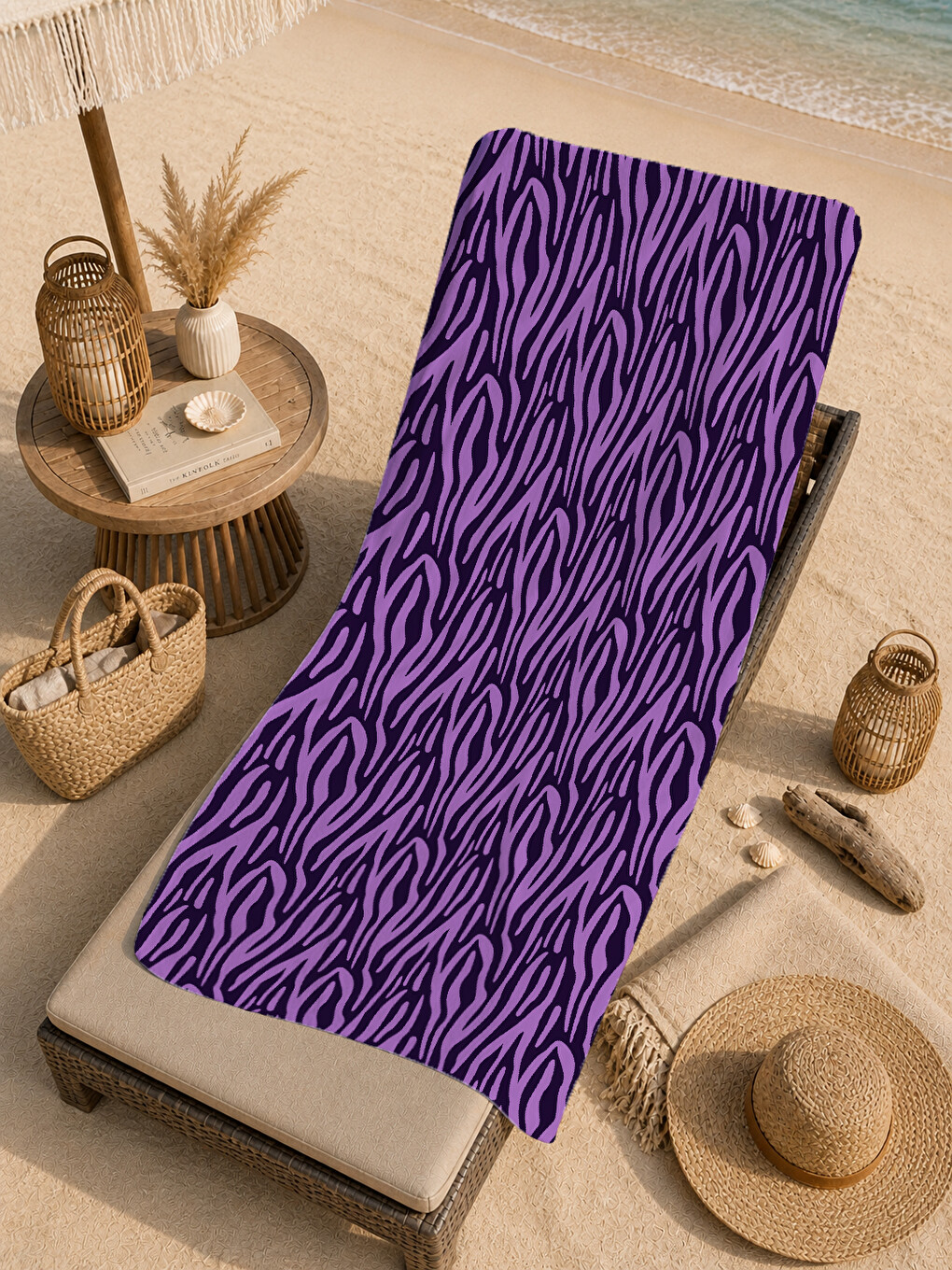 Mor Siyah Zebra Desenli 70x150 Cm Dijital Baskılı Plaj Ve Banyo Havlusu-4