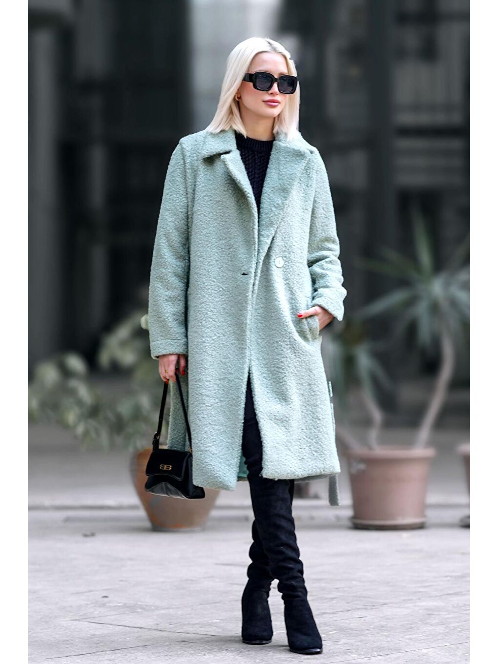 Mint Yeşili Astarlı Buklet Kadın Kaban Mg1970