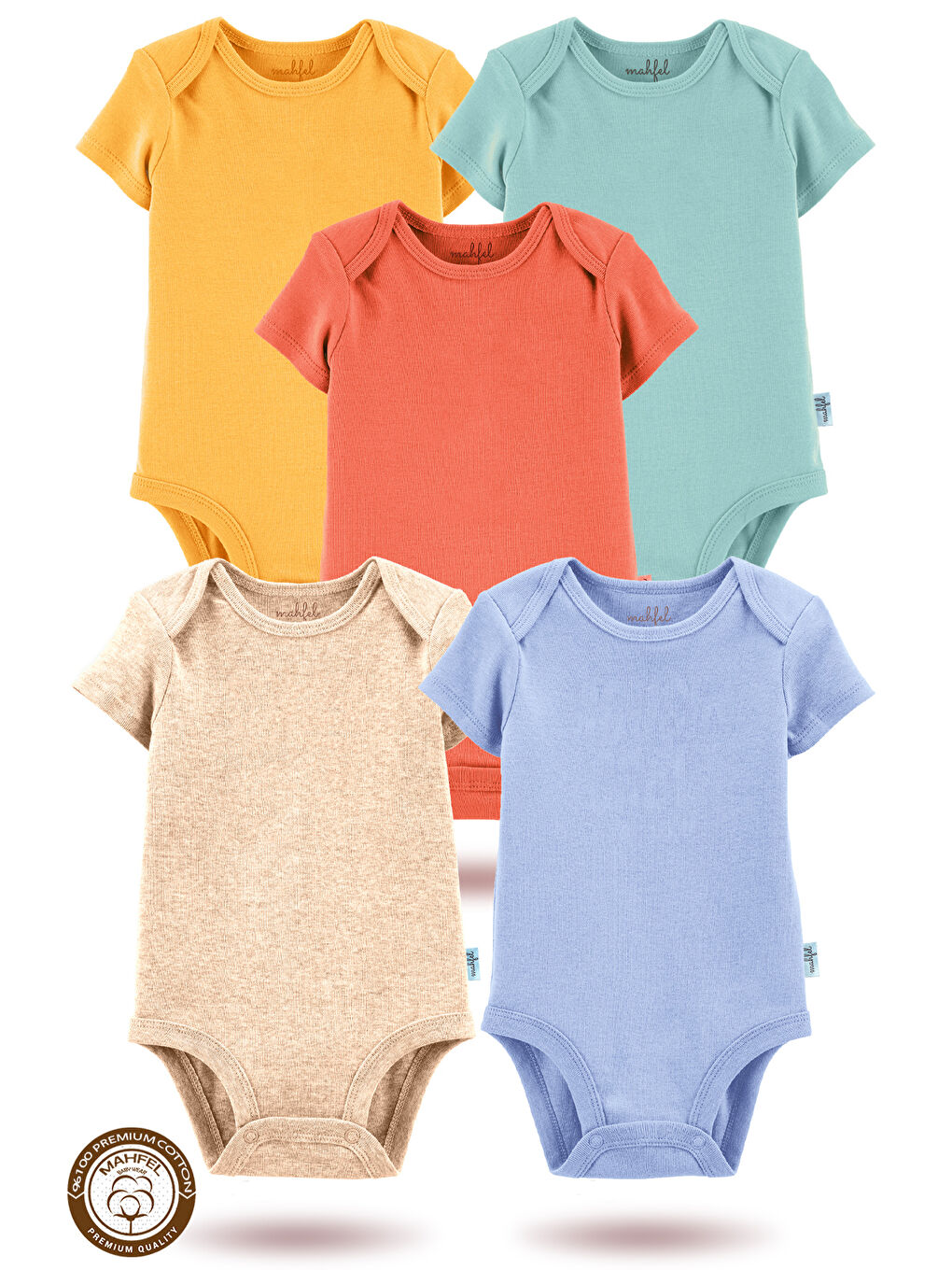 Turuncu 5 li  100 Pamuklu Organik  Çıtçıtlı Bebek Body Zıbın