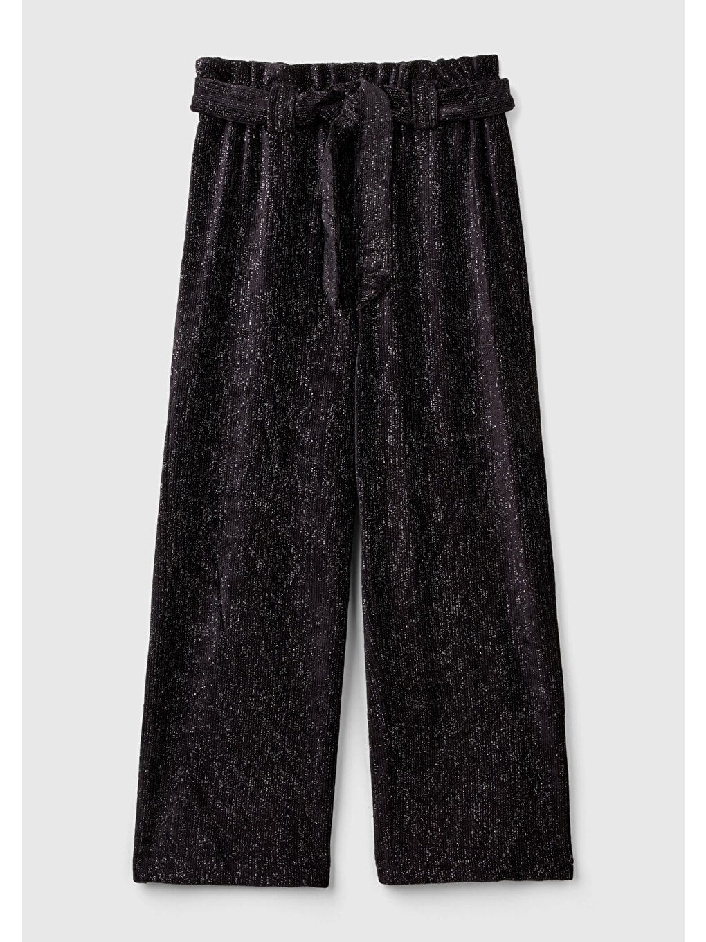 Kız Çocuk Siyah Beli Fırfırlı Kuşaklı Geniş Paça Eşofman Altı