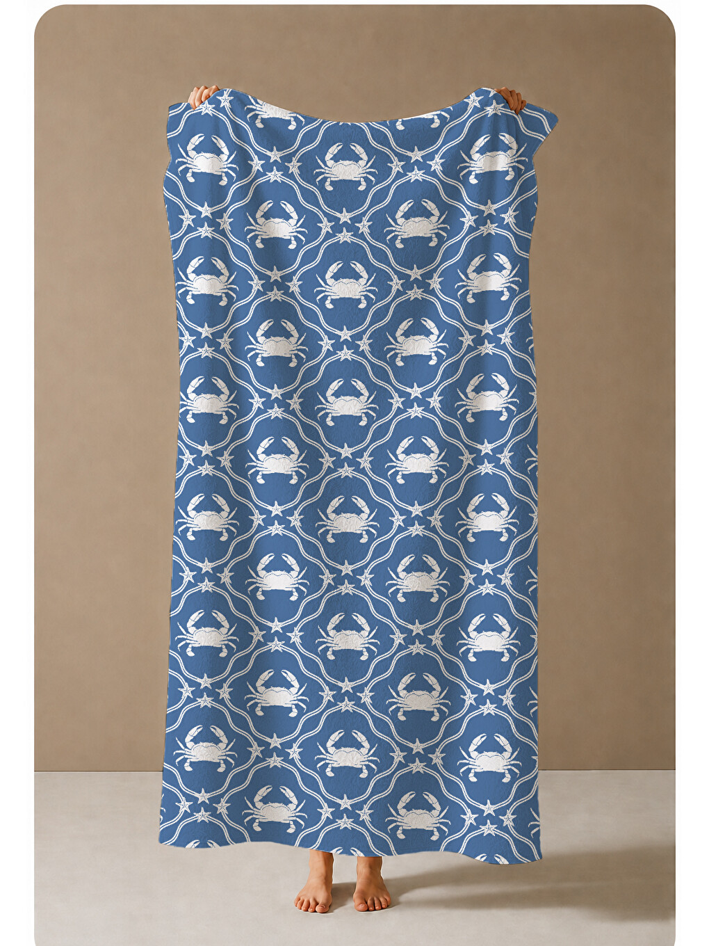 Lacivert Beyaz Klasik Yengeç Damask Desenli 70x150 Cm Dijital Baskılı Plaj Ve Banyo Havlusu-3