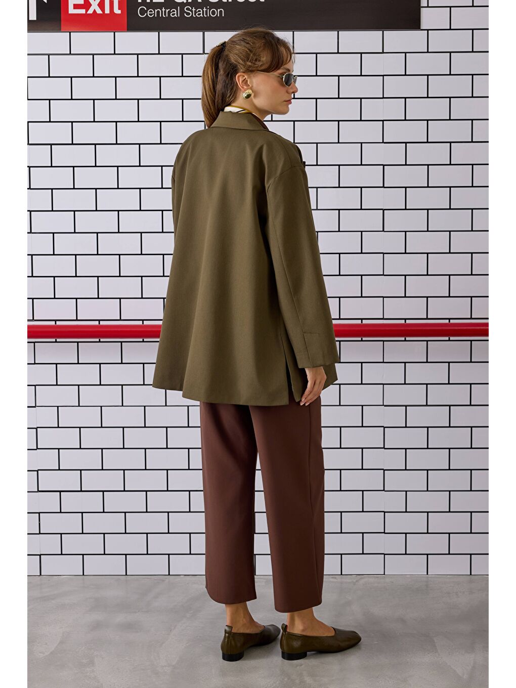 Kahverengi Nervürlü Midi Pantolon Acı Kahve-1