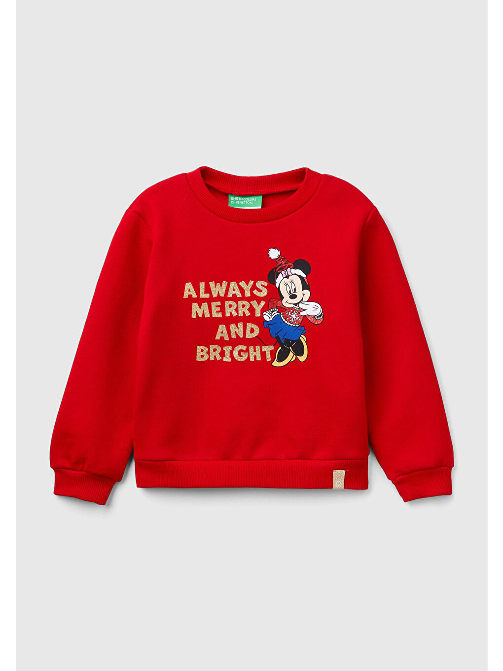 Kız Çocuk Kırmızı Etek Ucu Logolu Çizgi Film Baskılı Bisiklet Yaka Sweatshirt