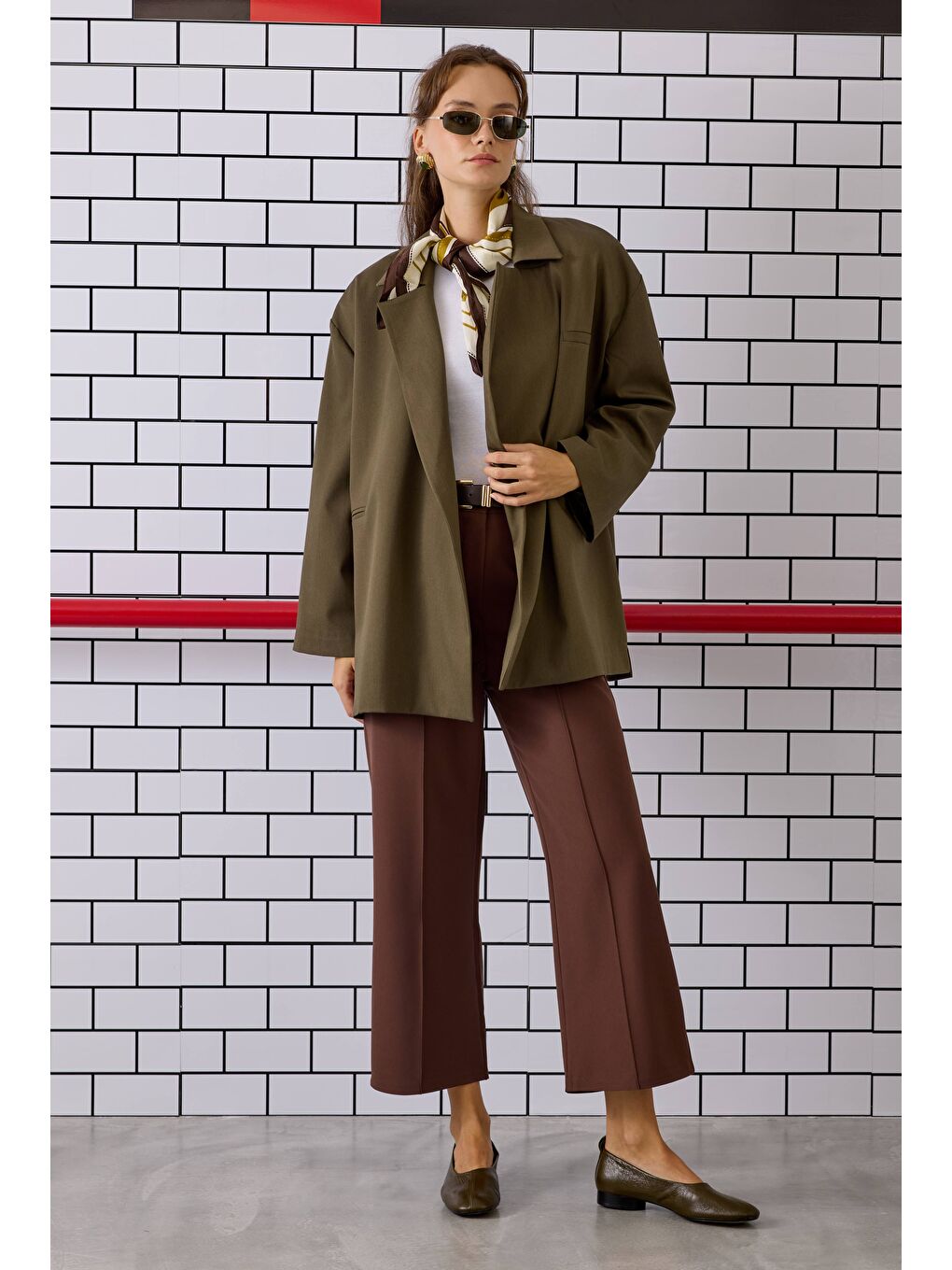 Kahverengi Nervürlü Midi Pantolon Acı Kahve-2