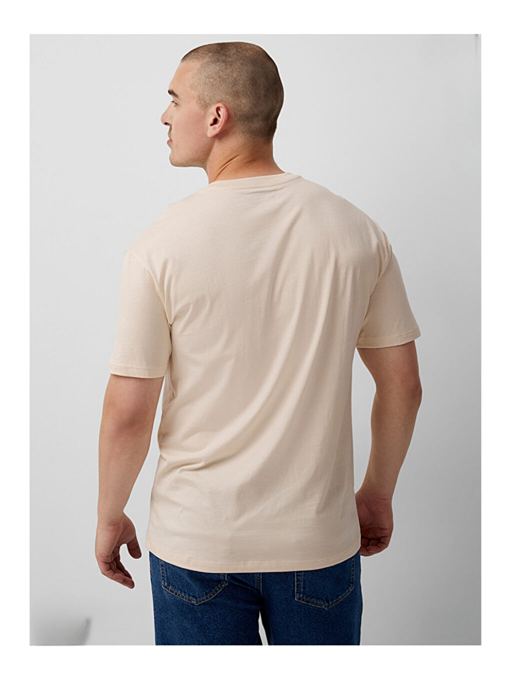 Bej Erkek Bisiklet Yaka New York Baskılı Tshirt SPR25TS29-1