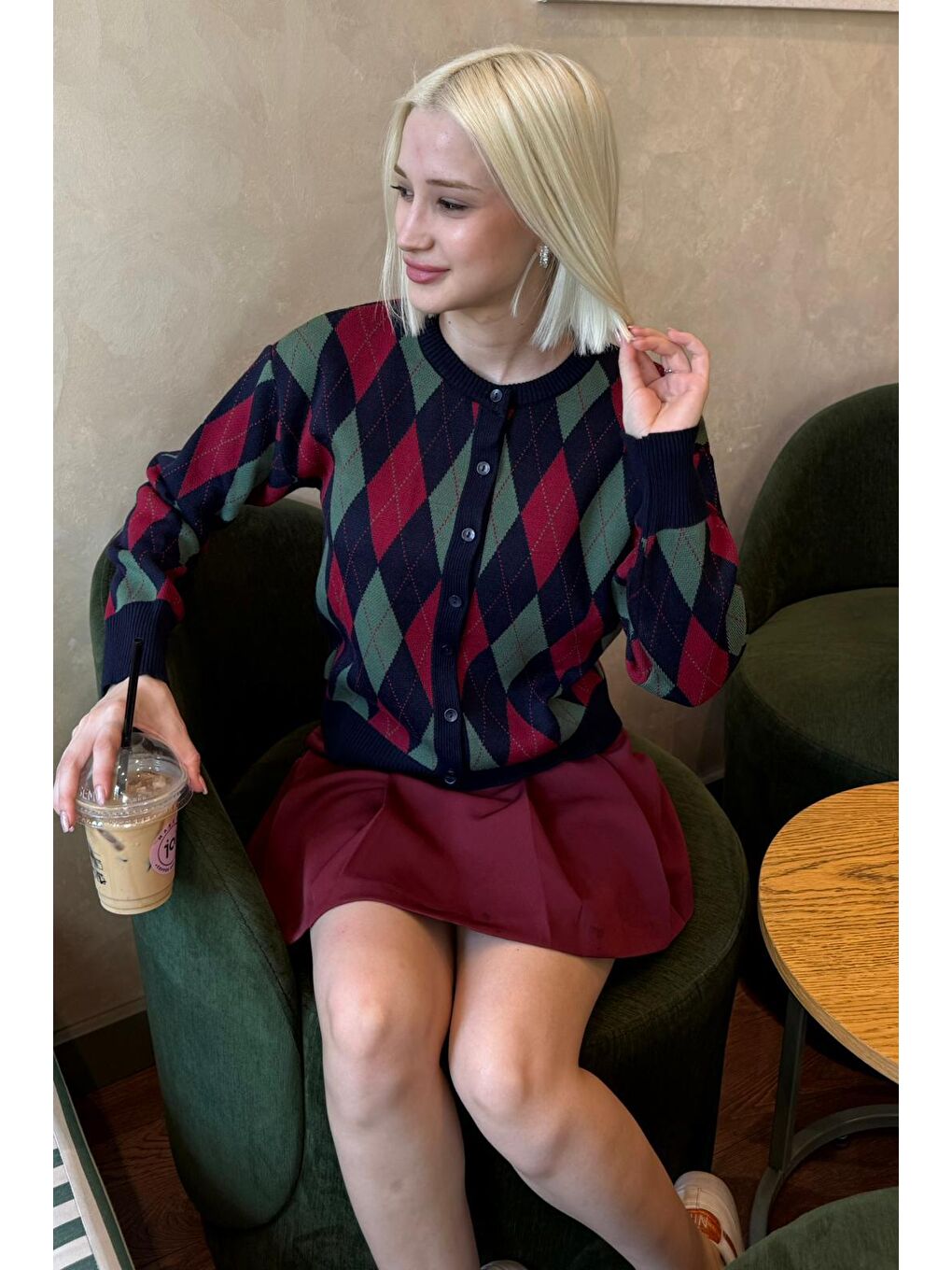 Lacivert Baklava Desenli Bisiklet Yaka Kadın Hırka Mg2496-3