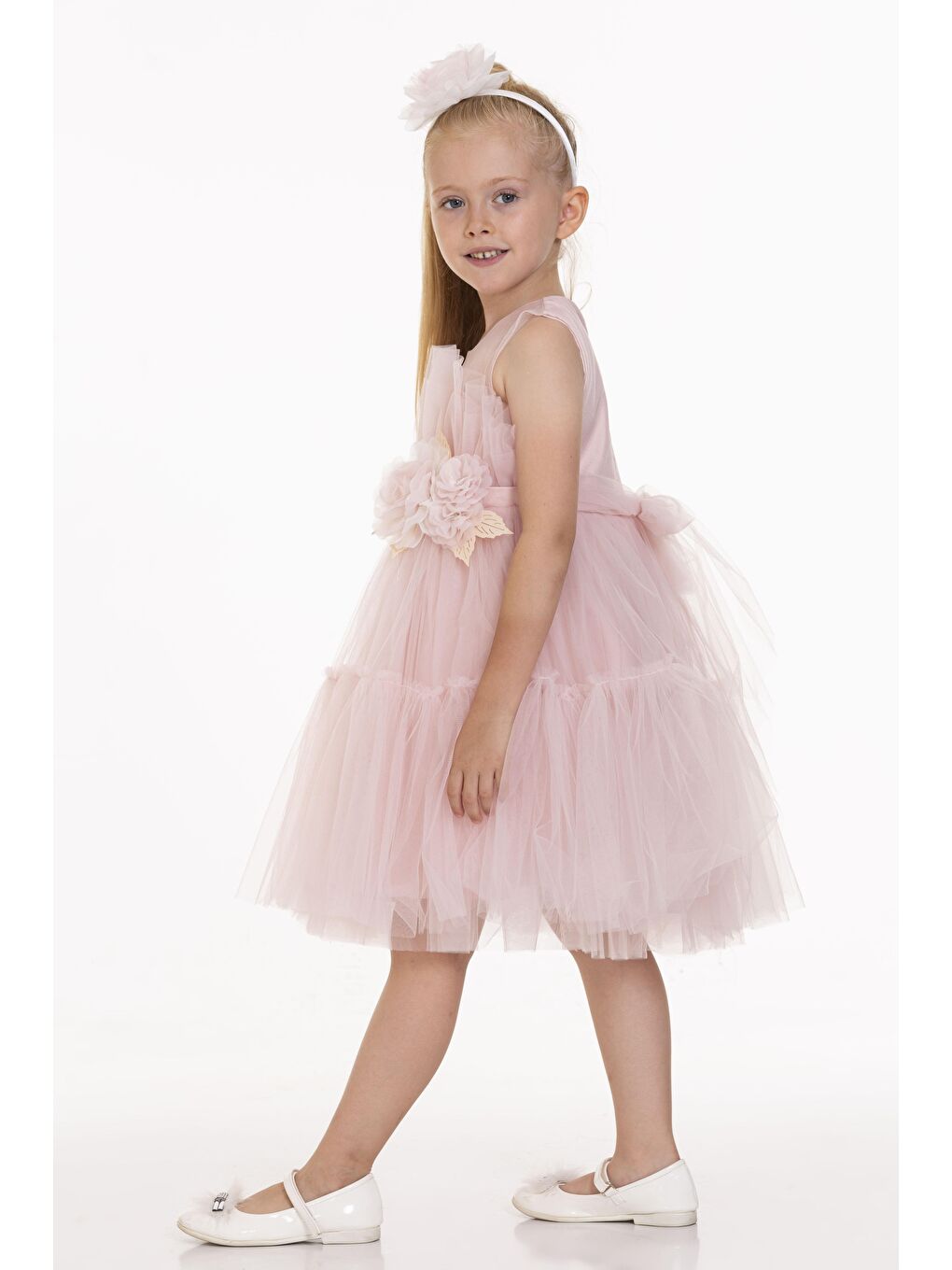 Pembe Taçlı Güllü Elbise-1