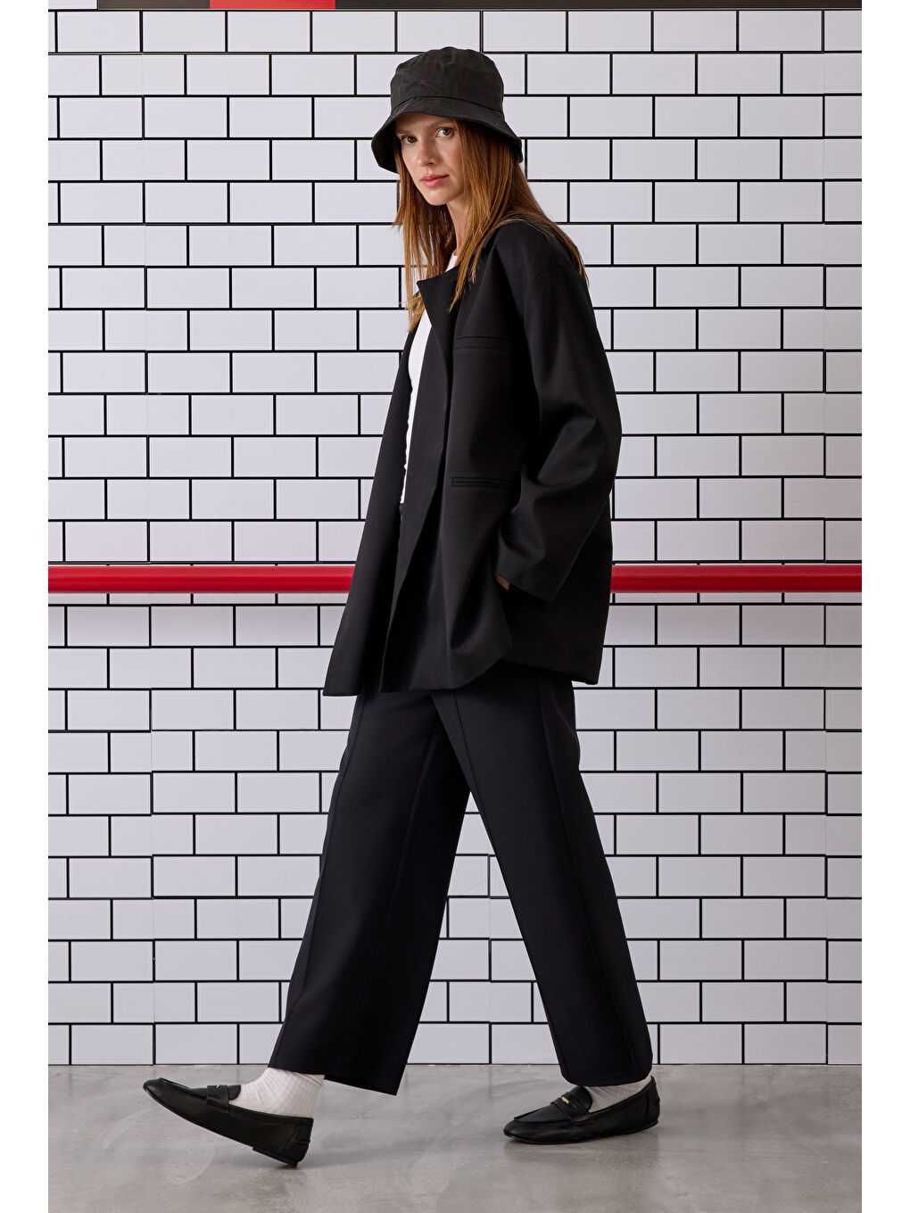 Nervürlü Midi Pantolon Siyah-1