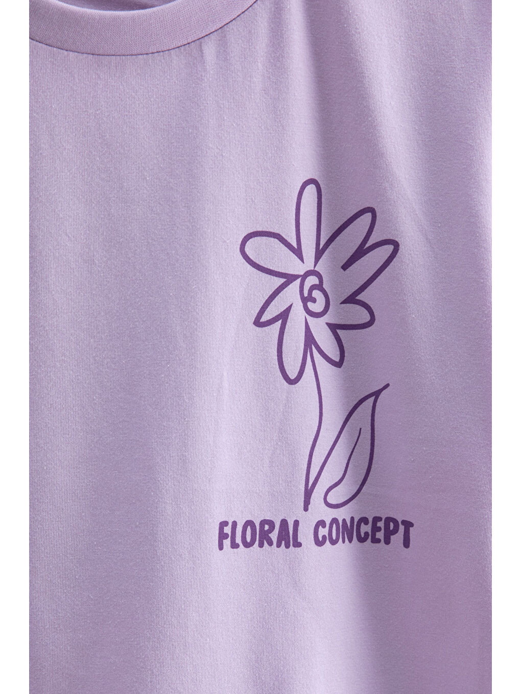 Lila Çiçek Baskılı Sırtı Yazılı Kız Çocuk Bisiklet Yaka Tişört 20966-1