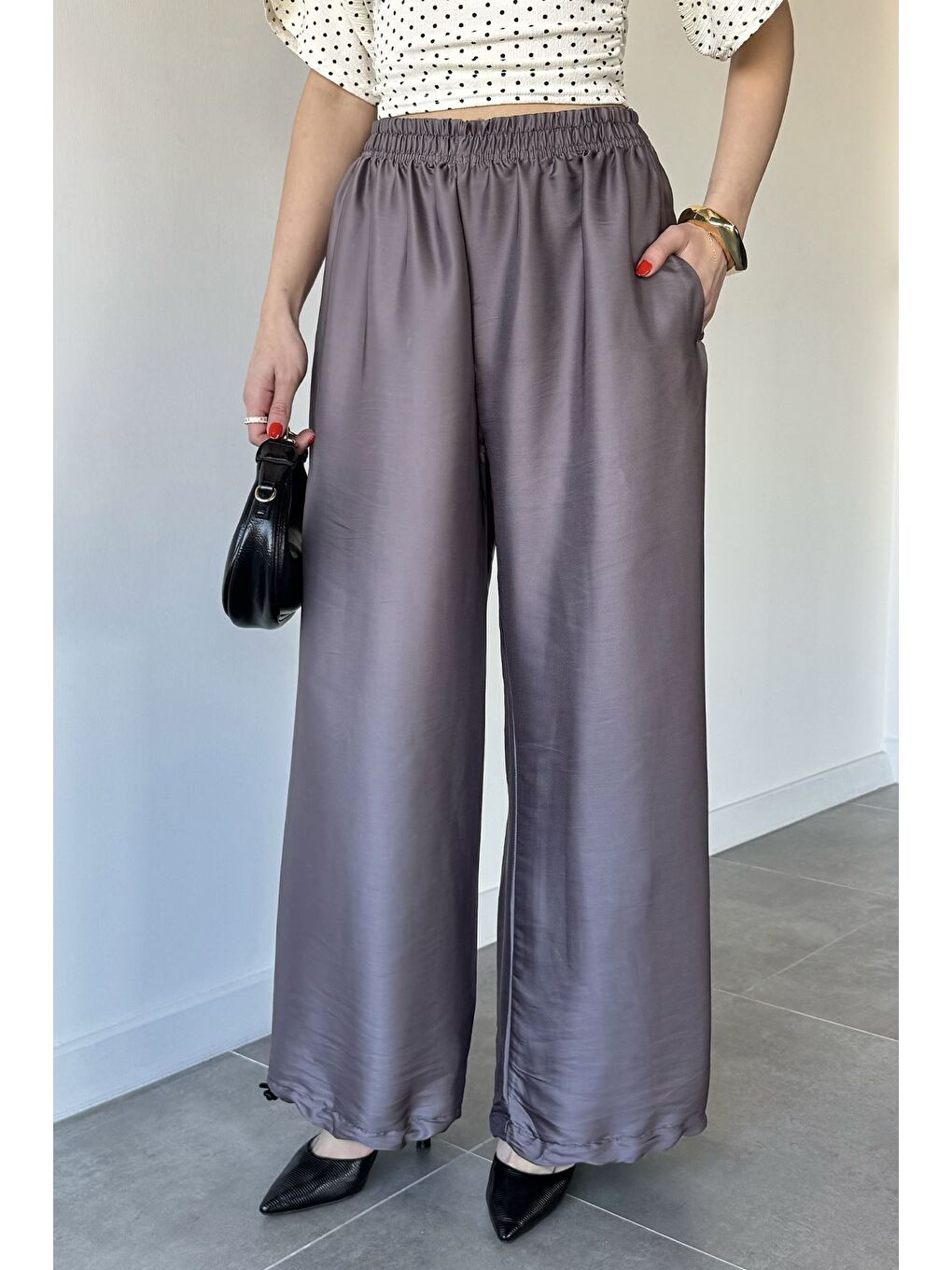 Bej Kadın Bel Ve Paça Lastikli Bol Paça Pantolon-1