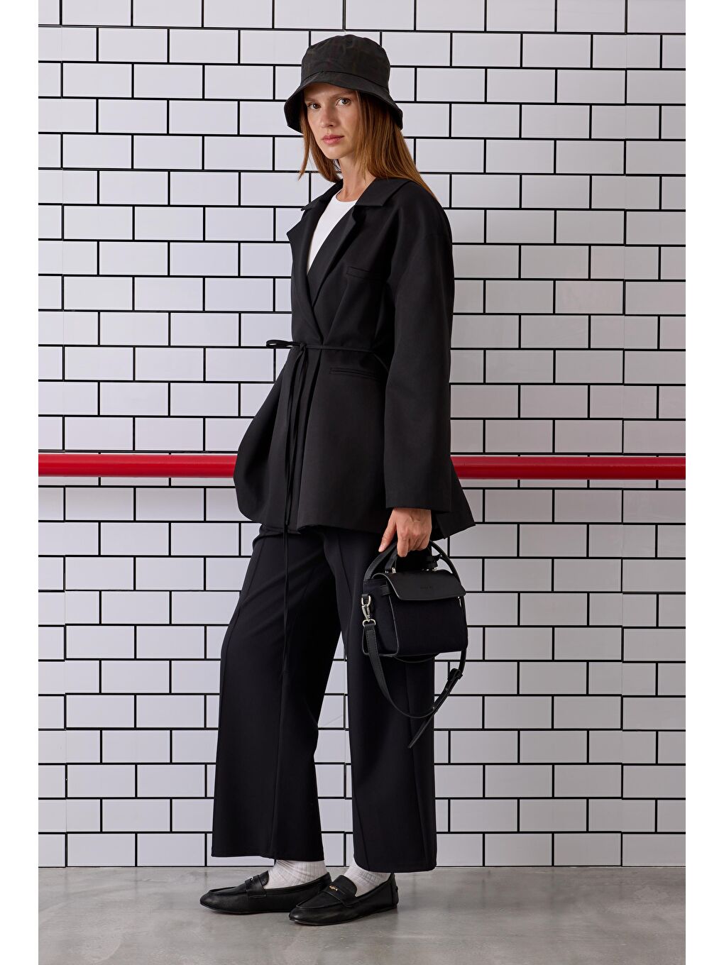 Nervürlü Midi Pantolon Siyah-2