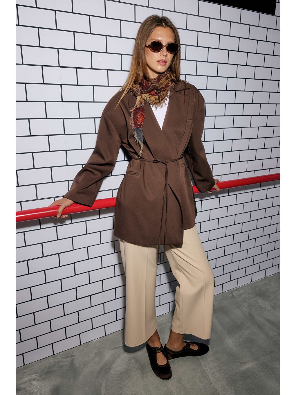 Nervürlü Midi Pantolon Bej-1