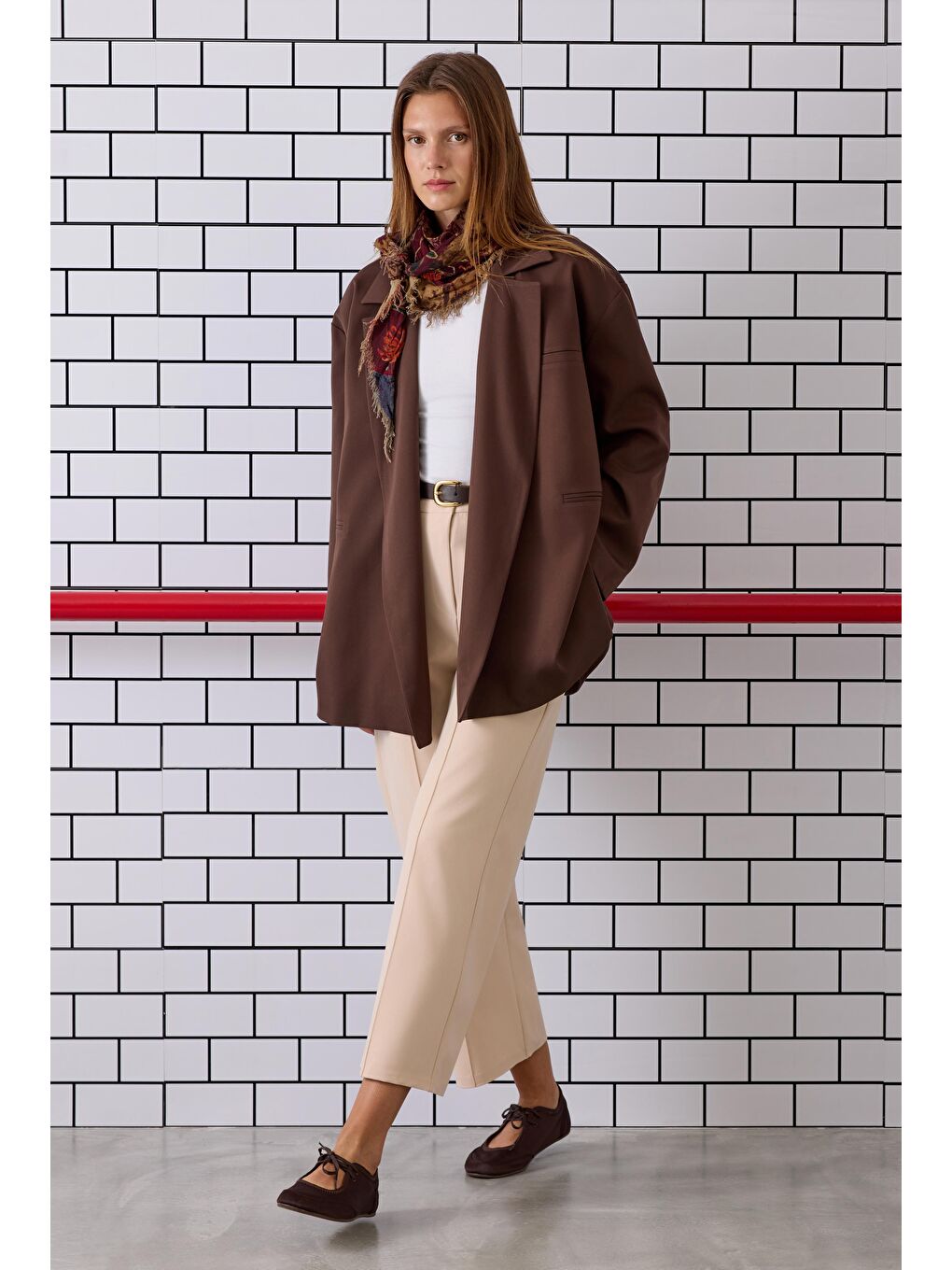 Nervürlü Midi Pantolon Bej-3