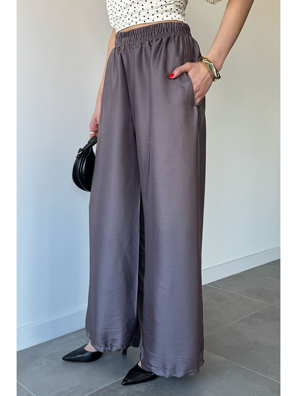 Bej Kadın Bel Ve Paça Lastikli Bol Paça Pantolon-2