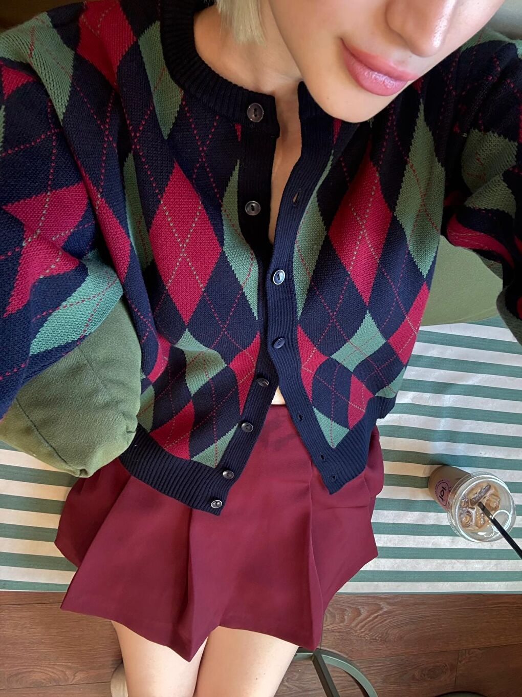 Lacivert Baklava Desenli Bisiklet Yaka Kadın Hırka Mg2496-4