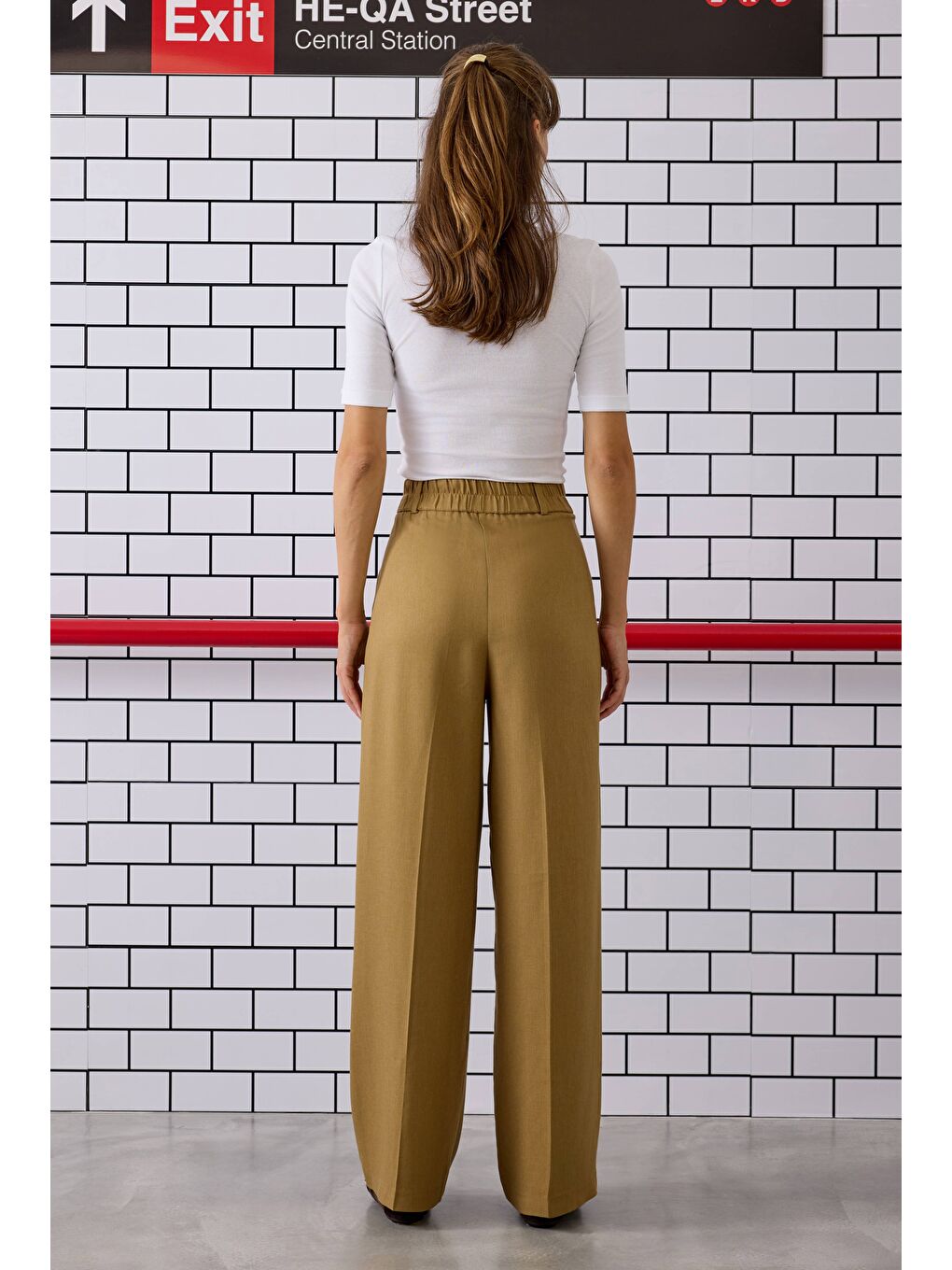 Kahverengi Pile Detaylı Palazzo Pantolon Camel-4