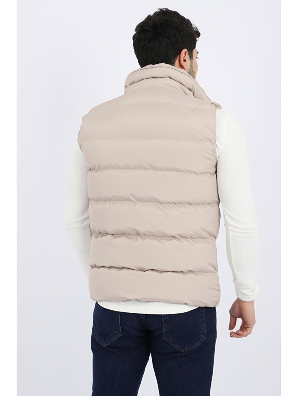 Bej Uzun Fermuar Cepli Çapraz Şişme Yelek PLDP 2923-3