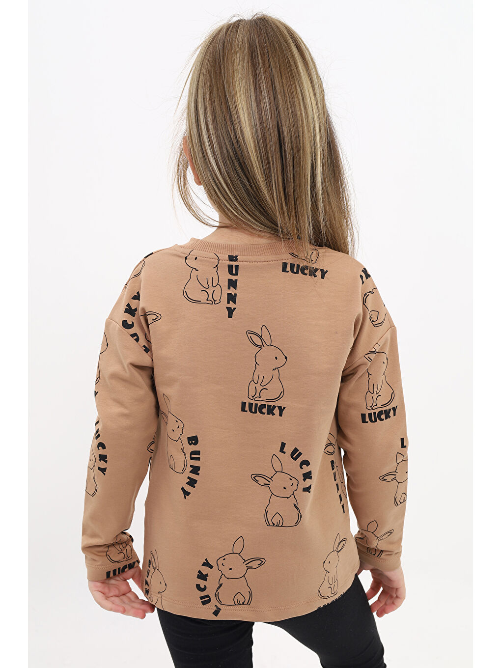 Kahverengi Kız Çocuk Baskılı Sweatshirt-3